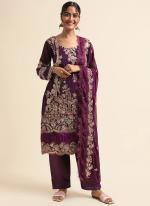 Faux Georgette Purple Traditional Wear Zari Work Straight Suit